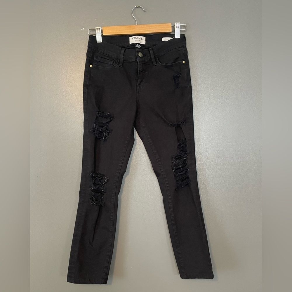 FRAME Le Skinny de Jeanne Black Distressed Skinny Jeans Size 26